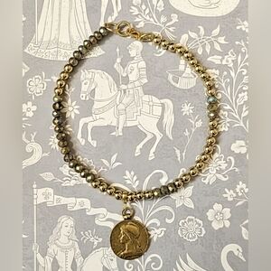 Black with Gold Etchings Glass and Gold Beads in Assymetrical Necklace or Choker